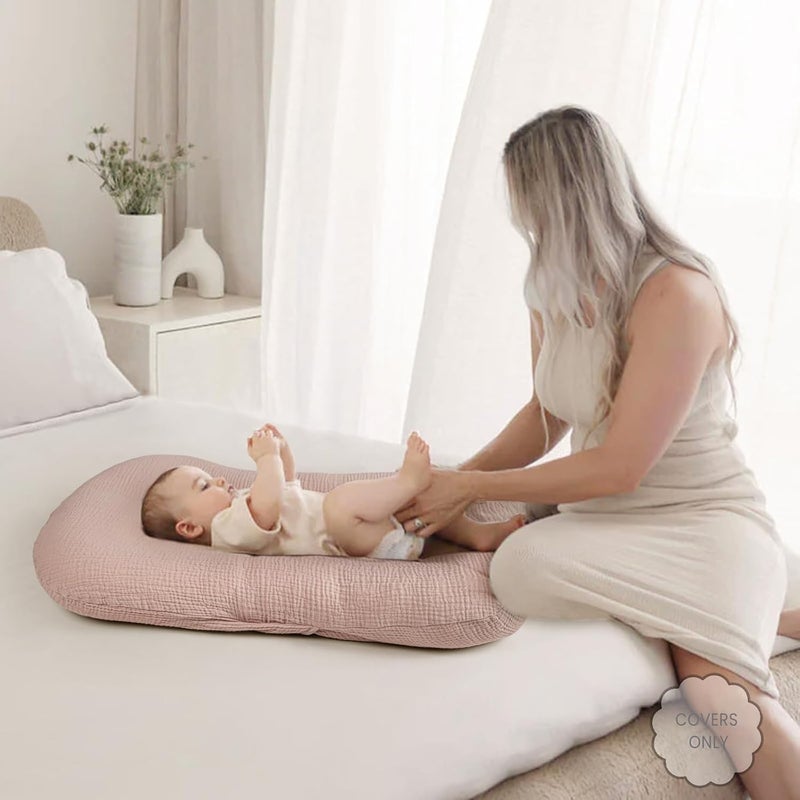 Termichy Baby Lounger Covers Muslin: Soft and Breathable Slipcover for Snuggle Me Lounger - Machine Washable & Zipper-Free for Safe Daily Use - Pink Floral for Girls - Image 2